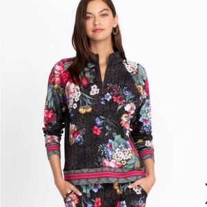 Johnny Was Onyx Sistine Floral Half-Zip Pullover Boho Size S